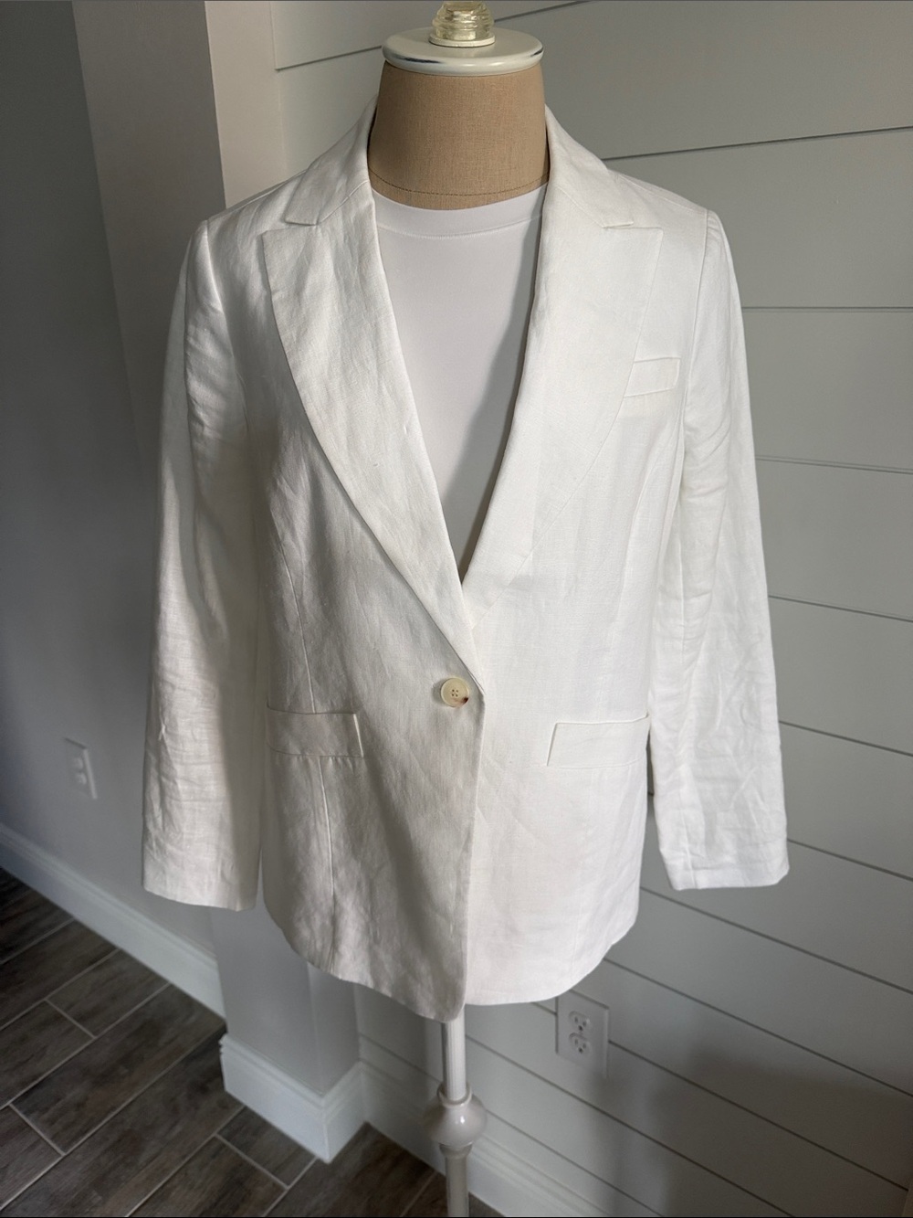Talbots White Women's Linen Single-Button Blazer 8P